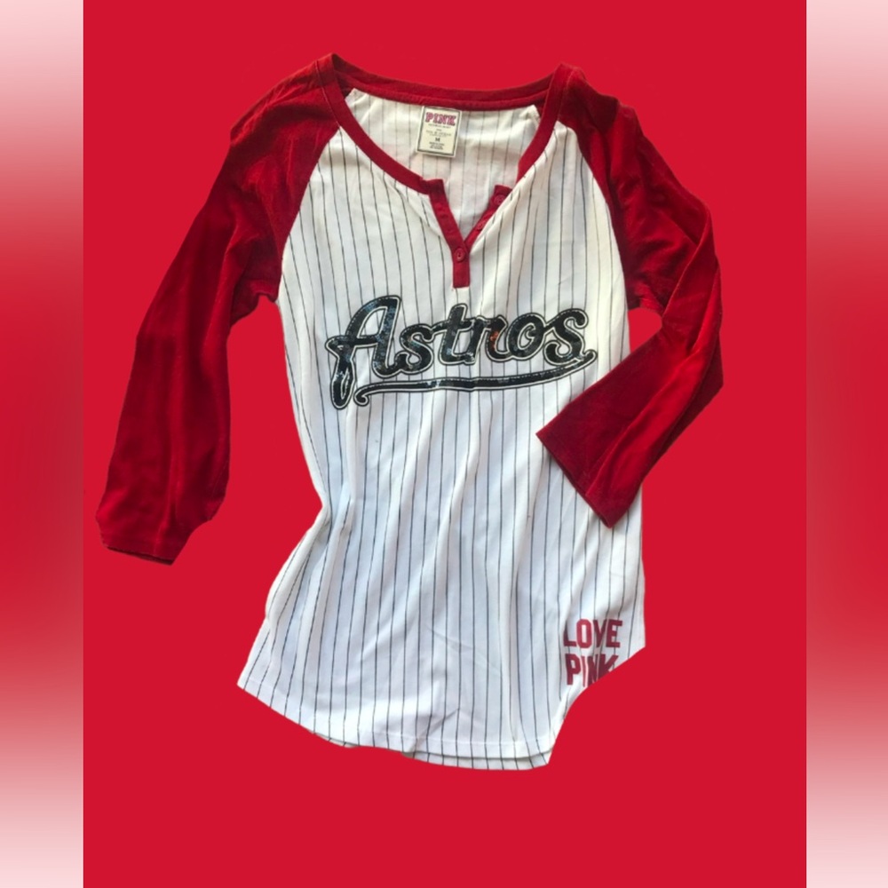 VS PINK Houston Astros Pinstripe quarter sleeve tee top Size Medium